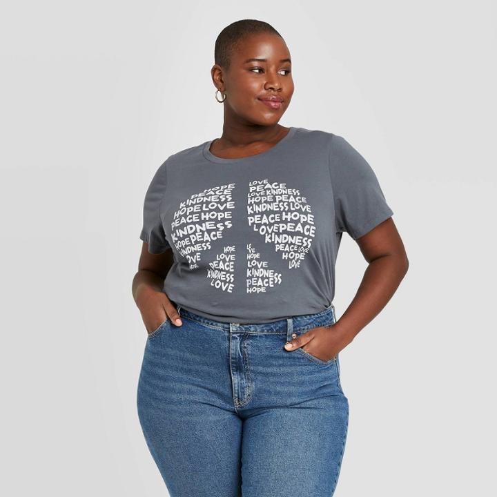 Grayson Threads Women's Plus Size Peace Sign Message Short Sleeve Graphic T-shirt - Black