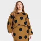 Women's Plus Size Crewneck Pullover Sweater - Who What Wear Dark Brown Polka Dots