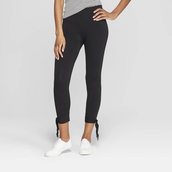 Women's High Waist Seamless Ankle Tie Capri Leggings - Xhilaration Black