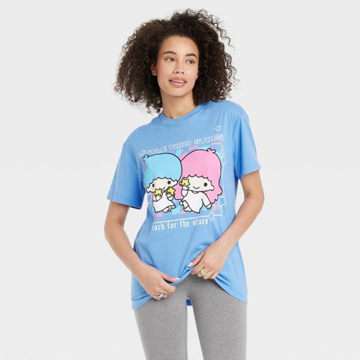 Women's Hello Kitty Star Twins Short Sleeve Graphic Oversized T-shirt - Blue