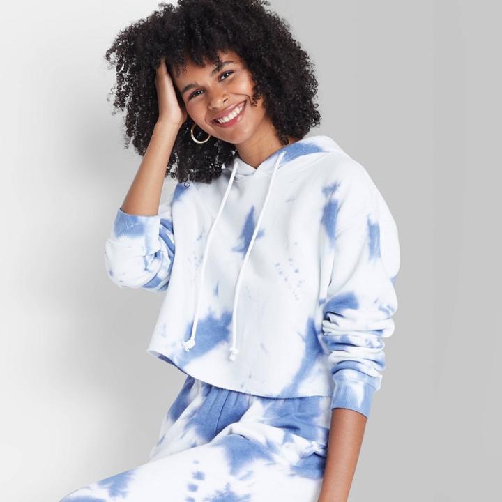 Women's Cropped Hoodie - Wild Fable Azure Tie-dye Xs, Blue Tie-dye