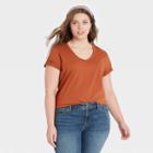 Women's Plus Size Short Sleeve V-neck T-shirt - Universal Thread Rust