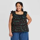 Women's Plus Size Floral Print Short Sleeve Blouse - Who What Wear Black 2x, Women's,