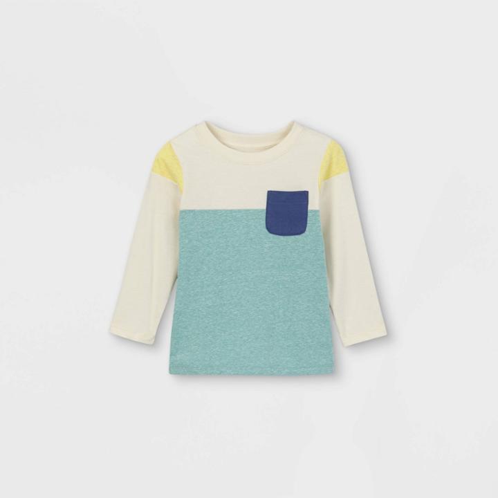 Toddler Boys' Colorblock Knit Long Sleeve T-shirt - Cat & Jack Cream/green