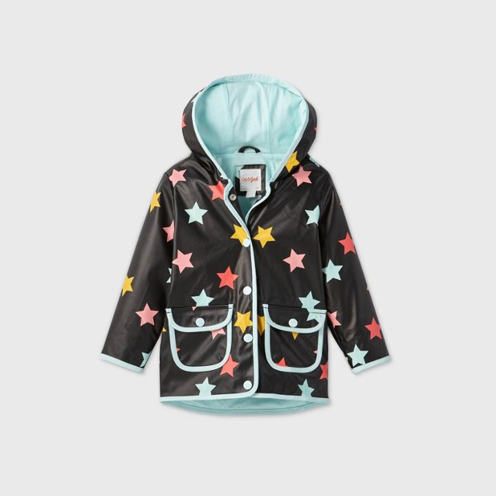 Toddler Girls' Star Print Rain Jacket - Cat & Jack Black