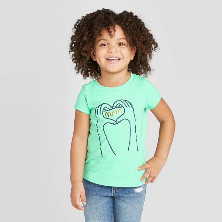 Petitetoddler Girls' Short Sleeve 'mom Heart' Graphic T-shirt - Cat & Jack Teal 12m, Toddler Girl's, Green