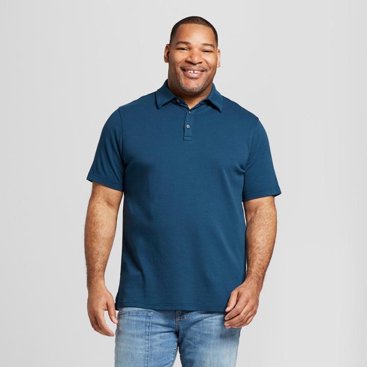 Men's Big & Tall Short Sleeve Elevated Ultra-soft Polo Shirt - Goodfellow & Co Thunderbolt Blue