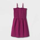 Girls' Smocked Button-front Dress - Art Class Dark Pink