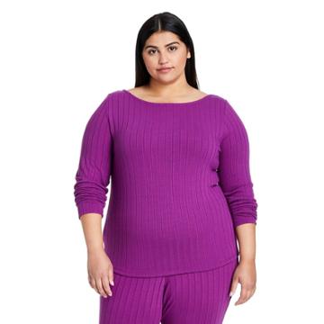Women's Plus Size Long Sleeve Boat Neck T-shirt - Victor Glemaud X Target Purple