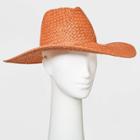 Women's Basket Weave Wide Brim Straw Fedora Hat - Universal Thread Dark Orange
