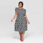 Women's Plus Size Polka Dot Sleeveless Scoop Neck Button-down Blouse - Who What Wear Black/white