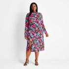Women's Plus Size Floral Print Long Sleeve A-line Dress - Future Collective With Kahlana Barfield Brown Pink/black