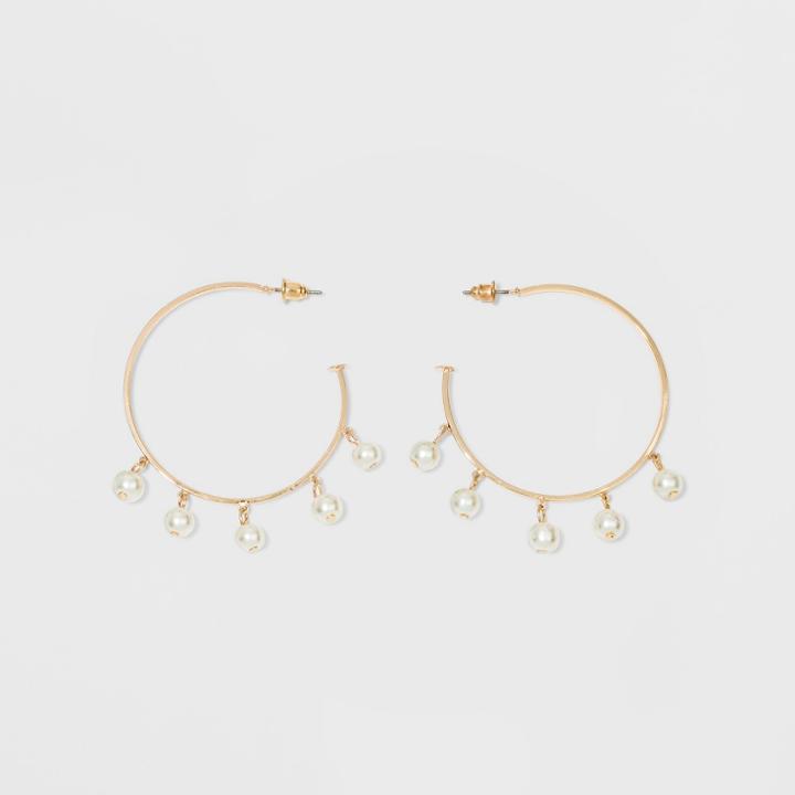 Simulated Pearls On Open Ended Hoop Earrings - A New Day Ivory/gold