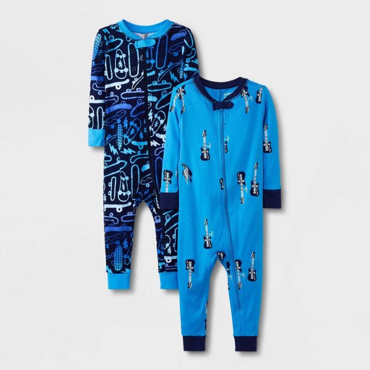 Baby Boys' 2pk Skateboard & Guitar Pajama Romper - Cat & Jack Blue