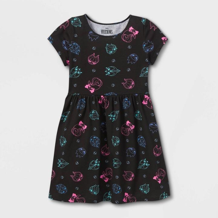 Girls' Disney Villain Short Sleeve Dress - Black