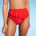 Shade & Shore Women's Asymmetrical Ruffle Front High Waist Cheeky Bikini Bottom - Shade &