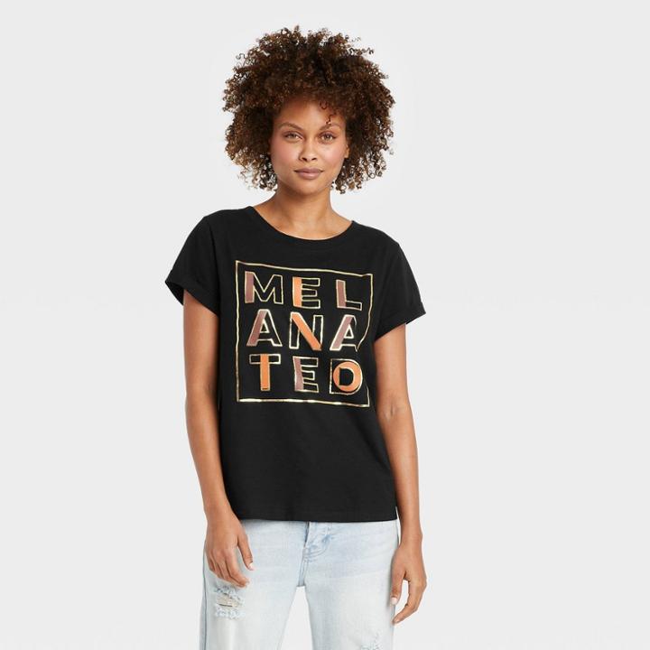 No Brand Black History Month Women's Melanated Short Sleeve Graphic T-shirt - Black