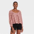 Women's Long Sleeve Pintuck Blouse - Universal Thread Pink Floral