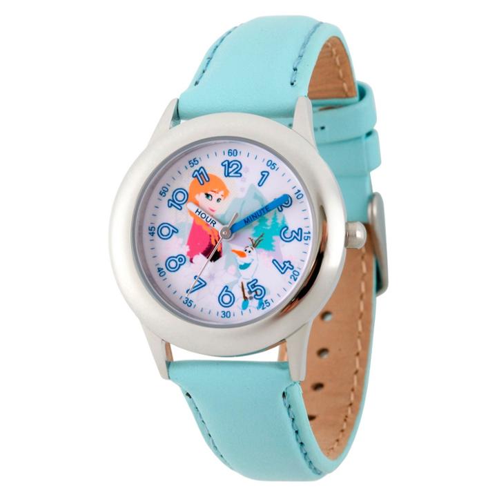 Girls' Disney Frozen Anna And Olaf Stainless Steel Time Teacher Watch - Blue, Girl's