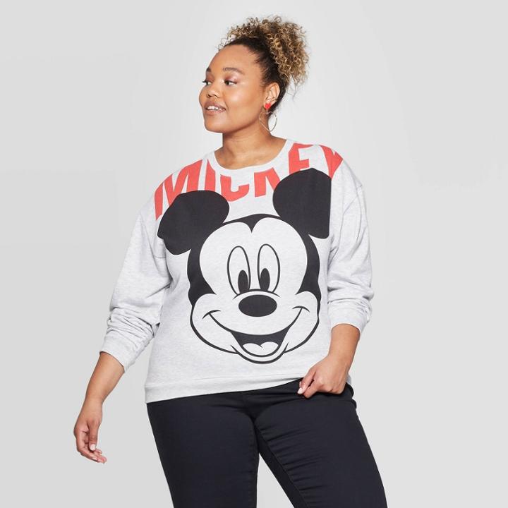 Women's Disney Mickey Face Plus Size Long Sleeve Sweatshirt (juniors') - Heather Gray 3x, Women's,