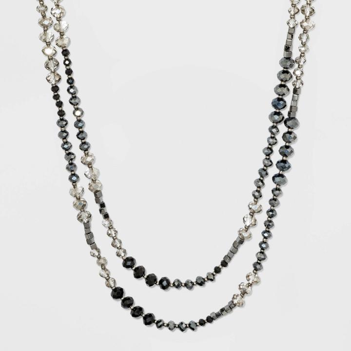 Mixed Faceted Bead Layer Station Necklace - A New Day Black, Women's