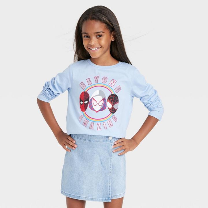 Girls' Spider-man Beyond Amazing Long Sleeve Graphic T-shirt - Light Blue