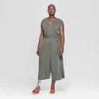 Women's Plus Size Wrap Front Jumpsuit - Ava & Viv Olive (green)