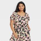 Women's Plus Size Puff Short Sleeve Button-down Shirt - Who What Wear Black