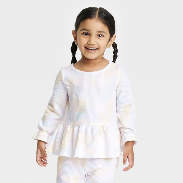 Toddler Girls' Tie-dye Waffle Long Sleeve Top - Cat & Jack White