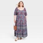 Women's Plus Size Flutter Short Sleeve A-line Dress - Knox Rose Gray Floral