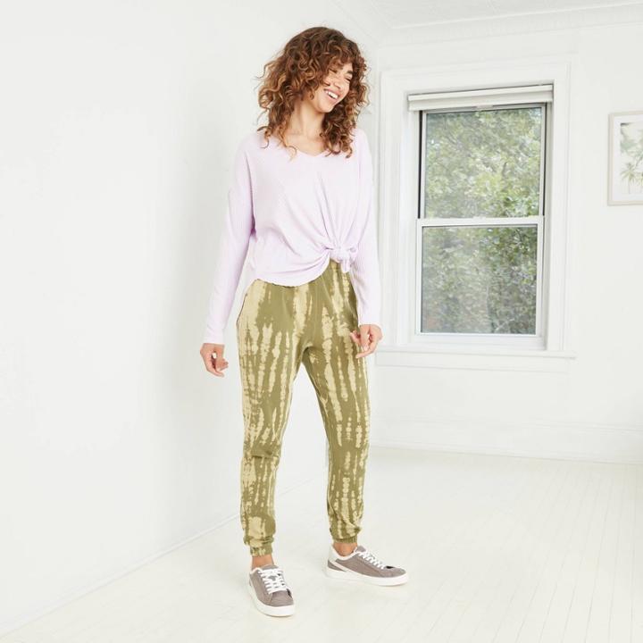 Women's Long Sleeve V-neck Cozy Ribbed T-shirt - Wild Fable Lavender