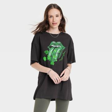 Women's The Rolling Stones St Patrick's Day Short Sleeve Graphic T-shirt Dress - Black