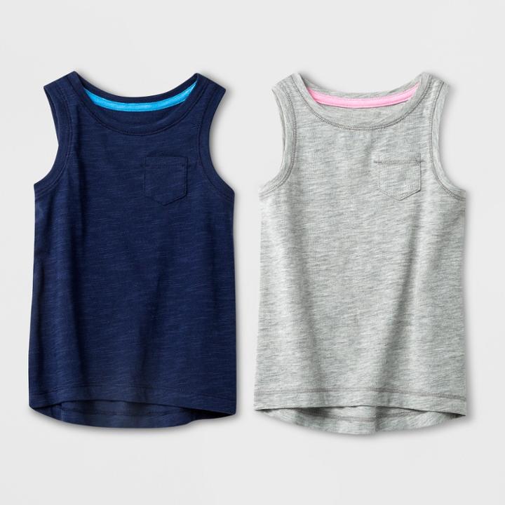 Toddler Girls' 2pk Tank Tops - Cat & Jack Navy/gray 2t, Girl's, Gray/blue