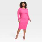 Women's Open Back Long Sleeve Bodycon Dress - Ava & Viv Pink