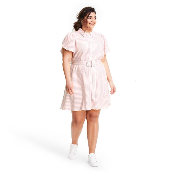 Plus Size Striped Tulip Sleeve Shirtdress - Alexis For Target Pink/white