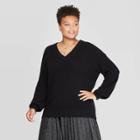 Women's Plus Size Balloon Long Sleeve V-neck Pullover Sweater - Ava & Viv Black 2x, Women's,