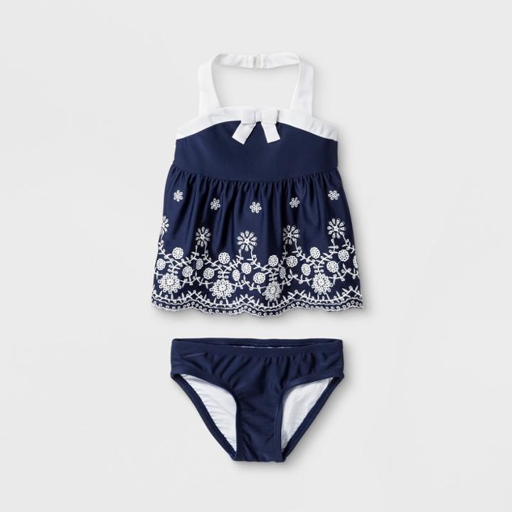 Toddler Girls' Floral Bow Tankini Set - Cat & Jack Navy