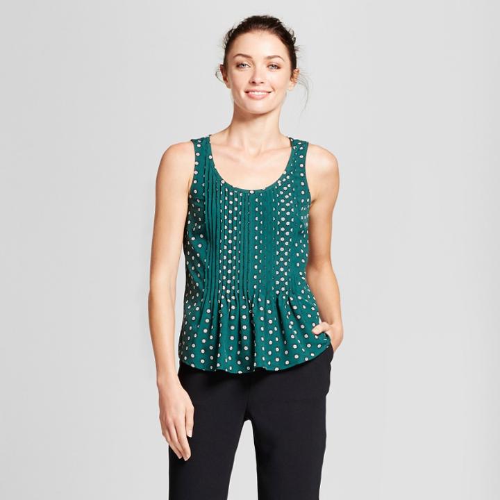 Women's Printed Pintuck Tank - A New Day Green