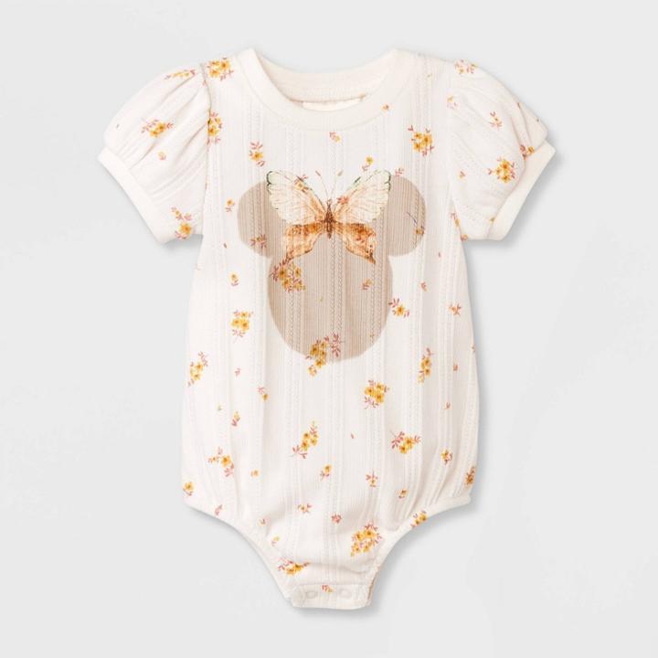 Disney Baby Girls' Minnie Mouse Printed Romper - White Newborn