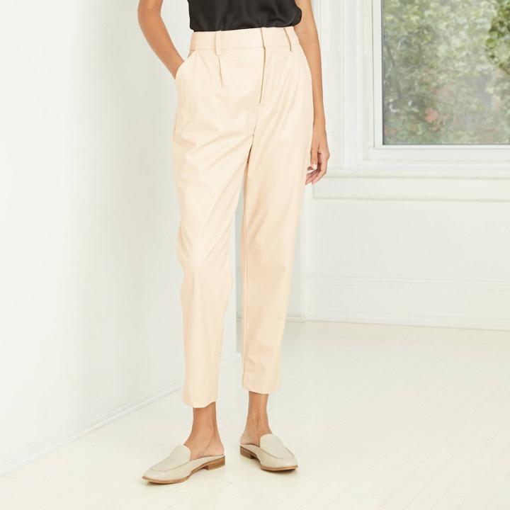 Women's Tapered Faux Leather Trousers - Prologue Cream