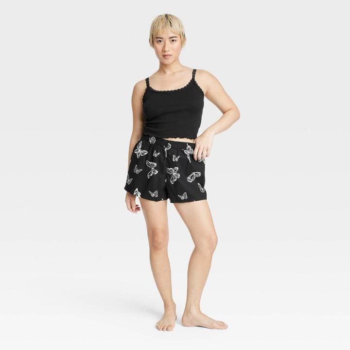 Women's Foldover Waistband Sleep Boxer Shorts - Colsie Black