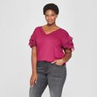 Women's Plus Size Chiffon Short Sleeve Top - Ava & Viv Magenta (pink)