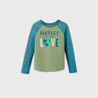Girls' Long Sleeve 'protect What You Love' Graphic Baseball T-shirt - Cat & Jack Army Green/teal Xs, Green/green/blue