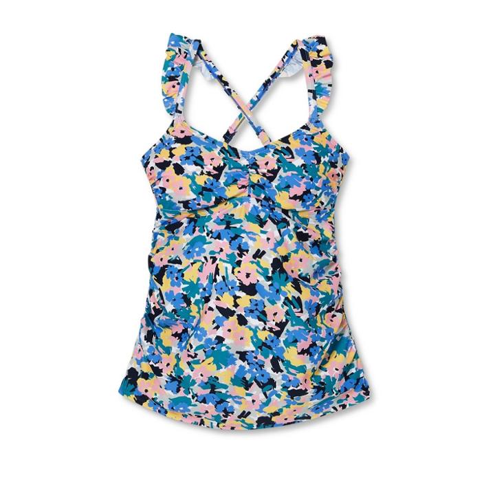 Scoop Neck Ruffle Strap Maternity Tankini Top - Isabel Maternity By Ingrid & Isabel Floral