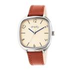 Simplify The 3500 Men's Leather-band Watch - Silver/camel,
