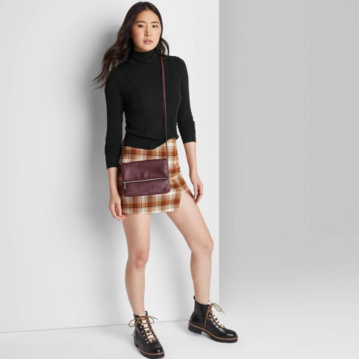 Women's Long Sleeve Turtleneck Seamed Detail T-shirt - Wild Fable Black