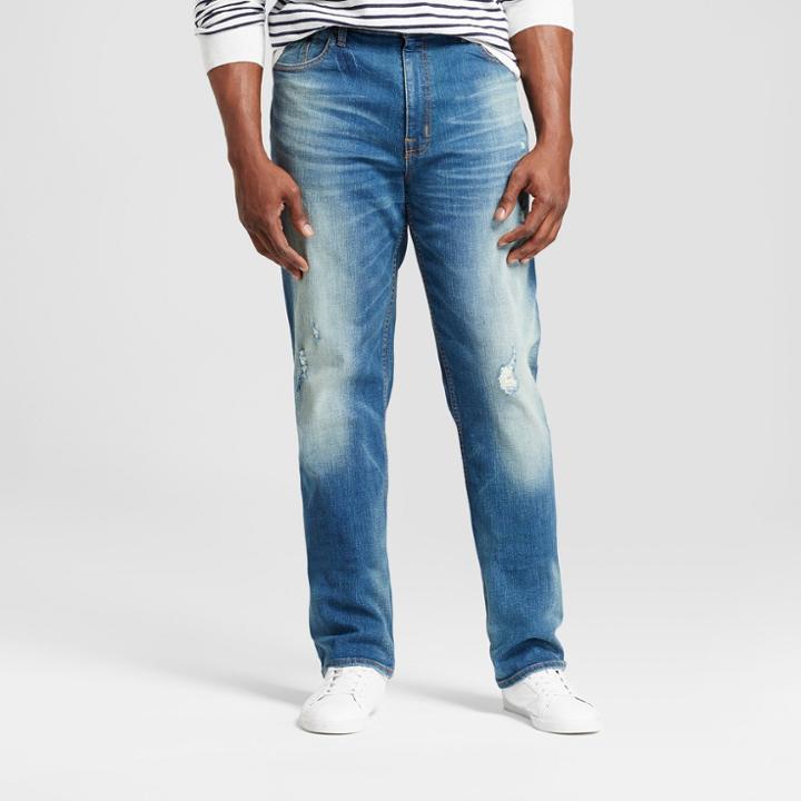Men's Tall Athletic Fit Destructed Jeans - Goodfellow & Co Medium Denim Wash