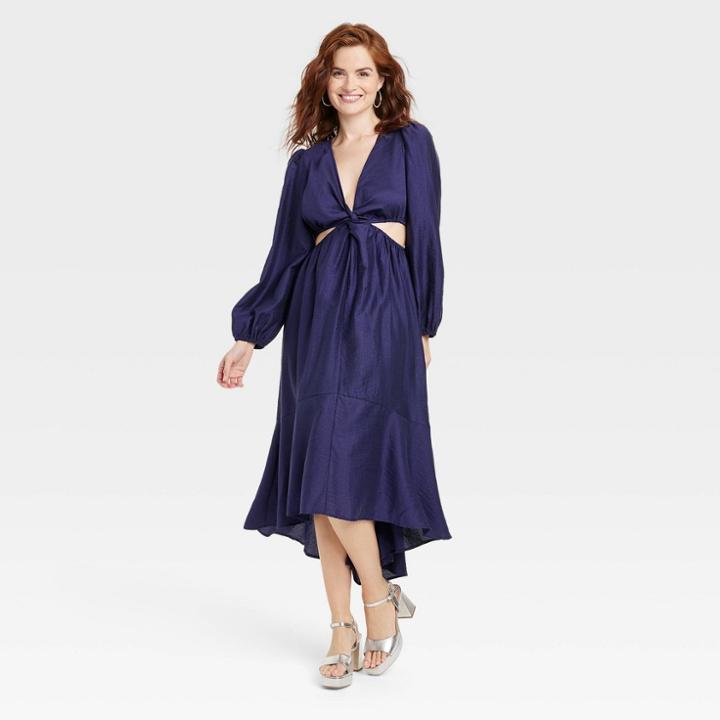 Women's Long Sleeve Twist Cut Out Dress - A New Day Navy Blue