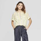 Women's Striped Short Sleeve Button-down Shirt - A New Day Yellow