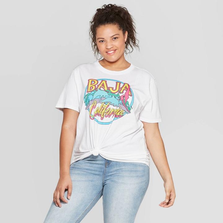 Women's Plus Size Short Sleeve Baja California Graphic T-shirt - Mighty Fine (juniors') - White